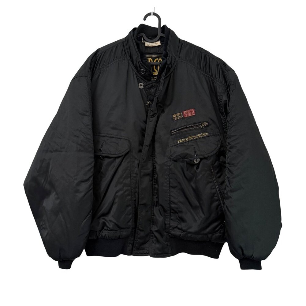 US Air Corp Airforce Black Satin Nylon Instructors Patch Bomber Jacket Men Large